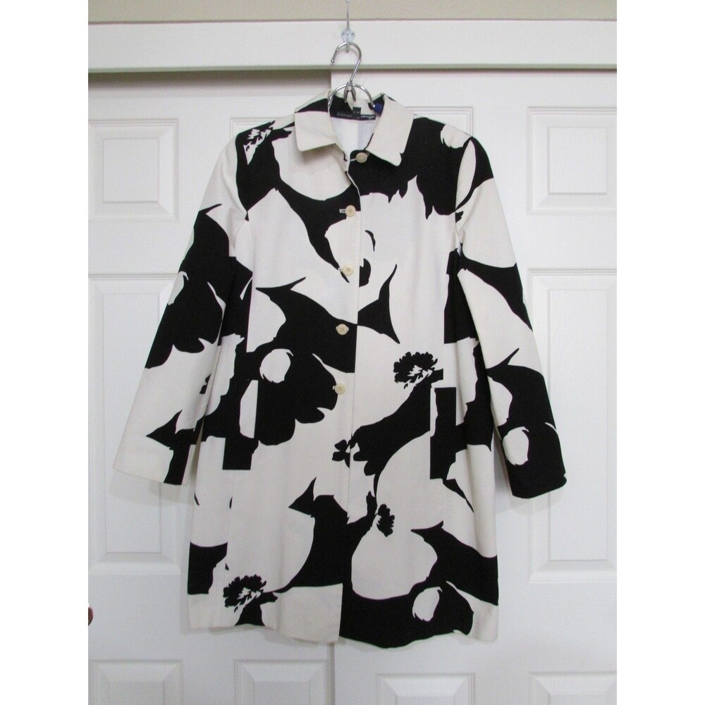 Linda Allard Ellen Tracy Elegant Black/White Cotton 3/4 length Coat- 14 Like New